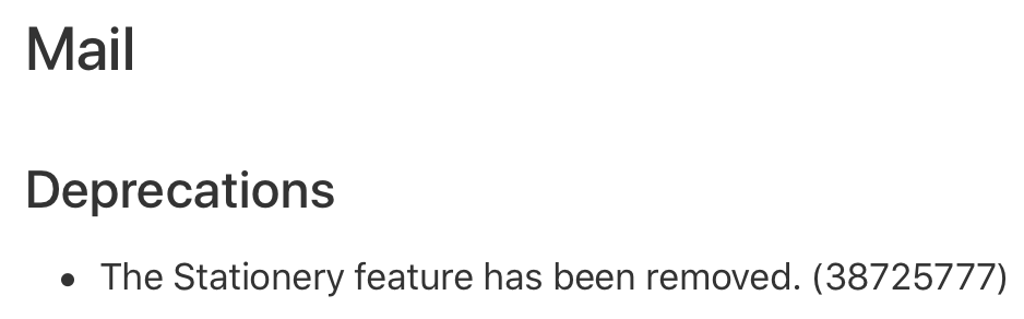 Mojave Mail Deprecates Stationary i.e. removes it…